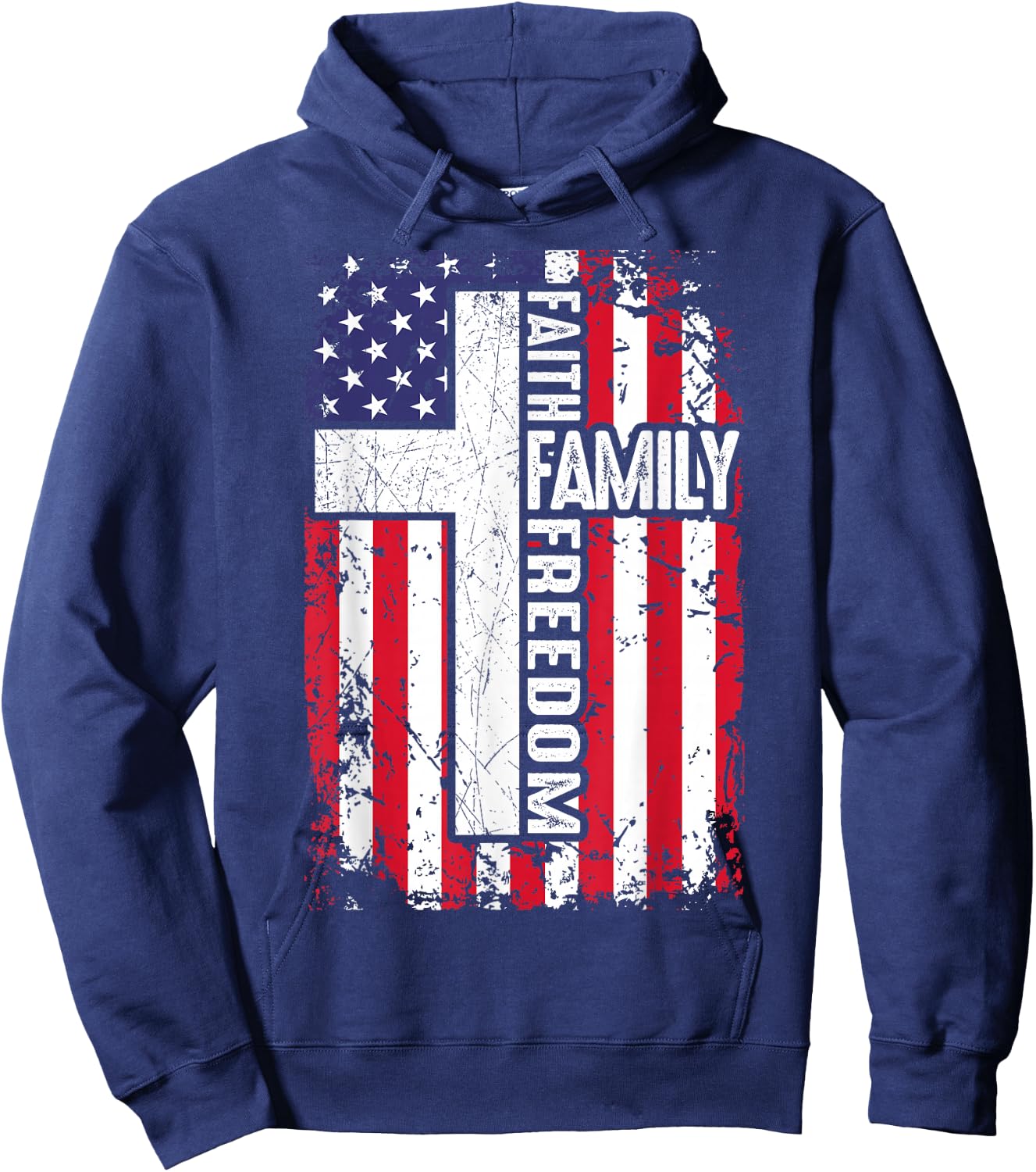 Faith Family Freedom Patriotic Christian US Flag God Country Hoodie - Hoodie | Navy