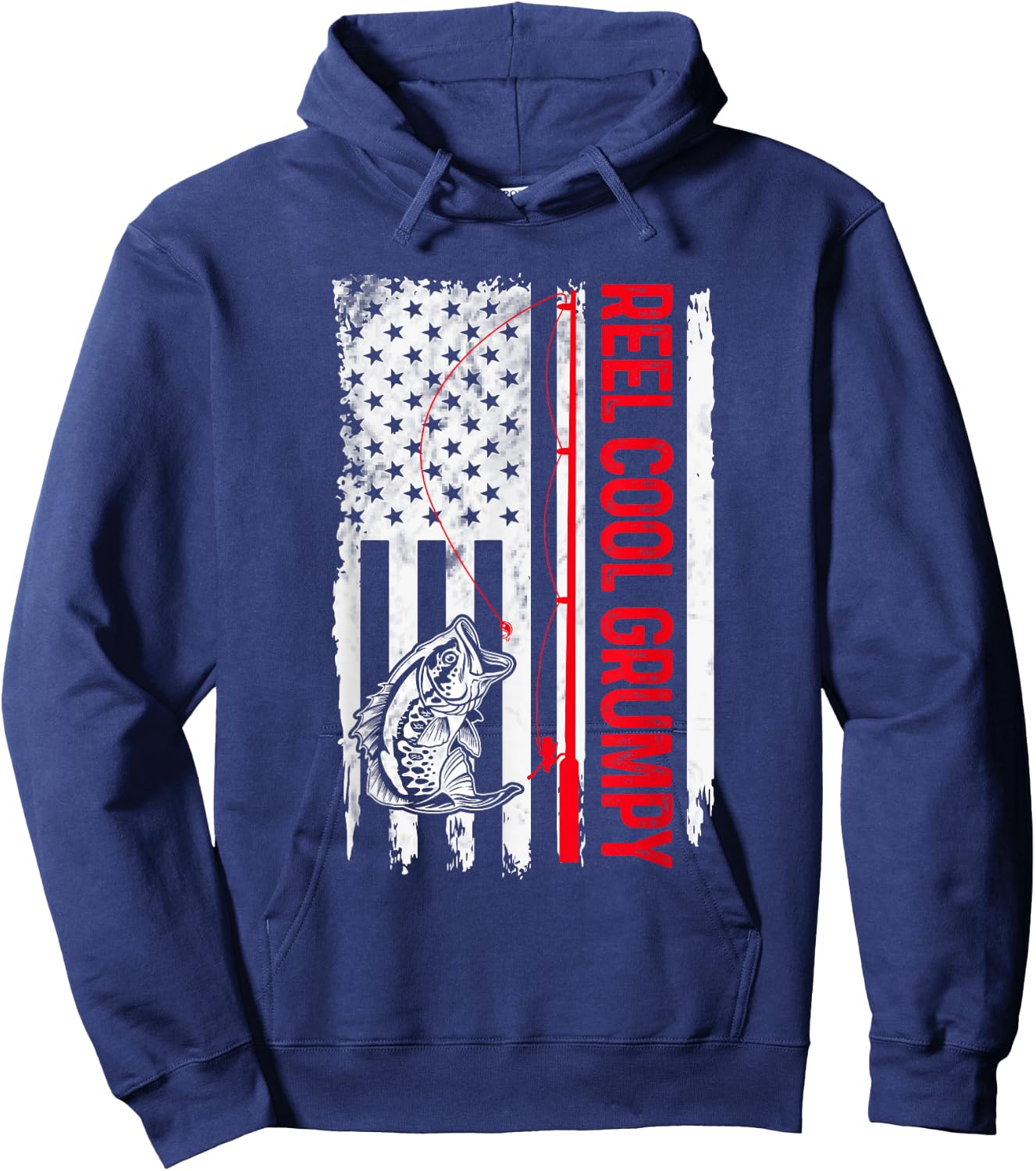 Reel Cool Grumpy Fishing American Flag Funny Grandpa Hoodie - Hoodie | Navy