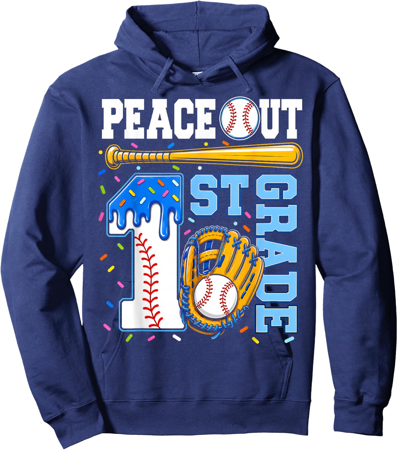 1 Grade First Baseball Drip Graduation Last Day of School Hoodie - Hoodie | Navy