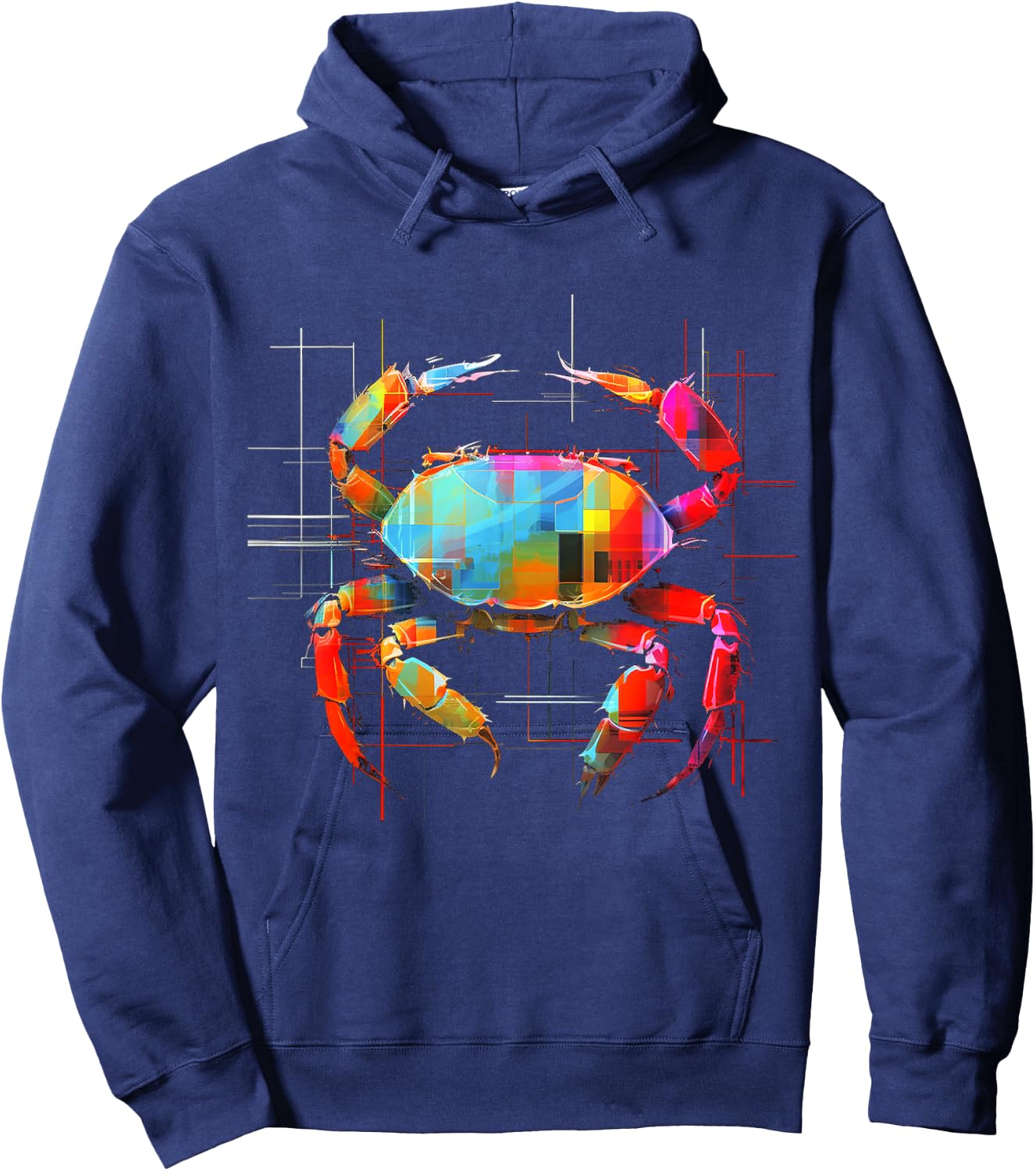 Crab Geometric Animal Art Graphic Motif Crab Hoodie - Hoodie | Navy