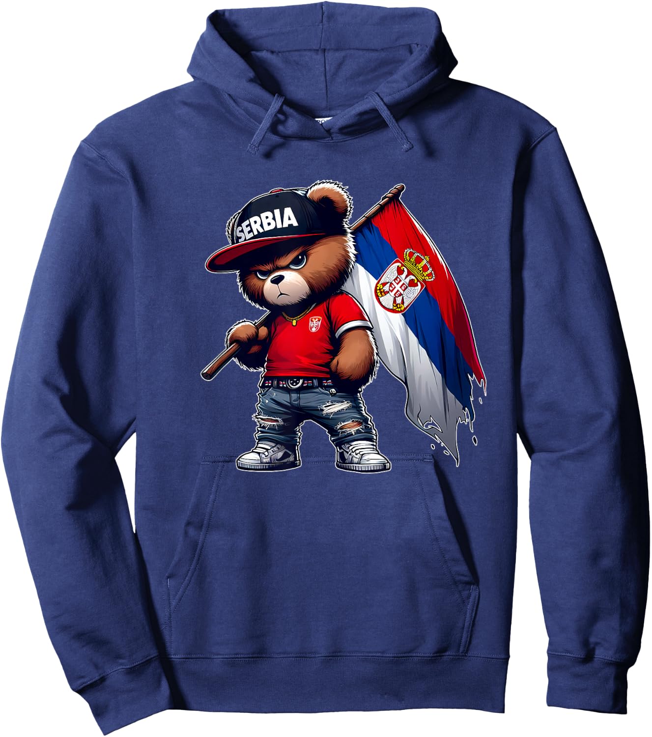 Cute Teddy Bear Serbian Flag Yugoslavia Serbia , red Hoodie - Hoodie | Navy