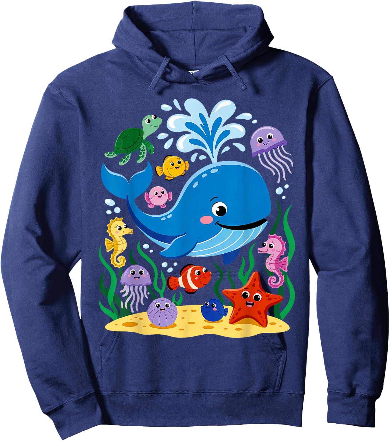 Sea Ocean Animals Whale Octopus Starfish Crab Kids Toddlers Hoodie - Hoodie | Navy