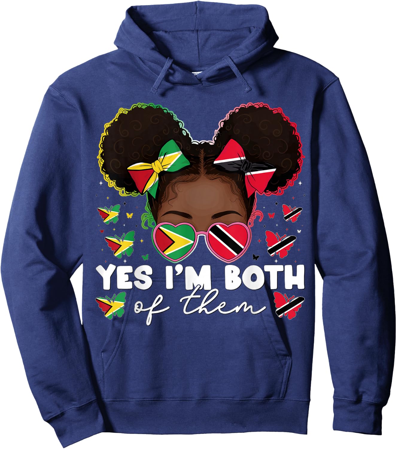 Half Trinidadian Guyanese Trinidad Flag Guyana Kids Girls Hoodie - Hoodie | Navy