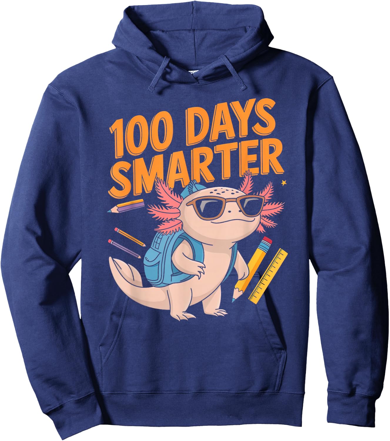 Funny 100th Day of School Axolotl 100 Days Smarter Kid Boy Hoodie - Hoodie | Navy