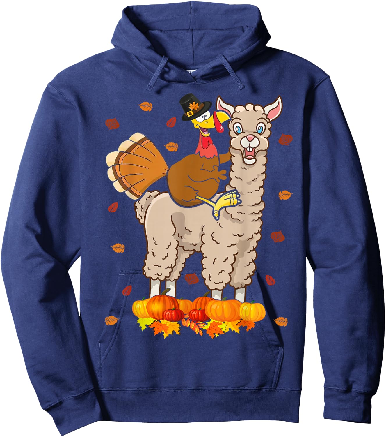 Turkey Riding Llama Cute Thanksgiving Turkey Llama Lover Hoodie - Hoodie | Navy