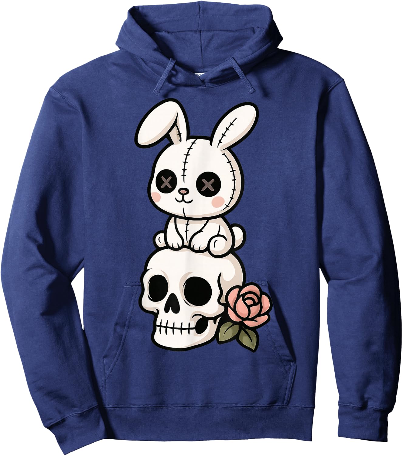 Goth Bunny Creepy Cute Skull Gothic Aesthetic Skull Rabbit Hoodie - Hoodie | Navy