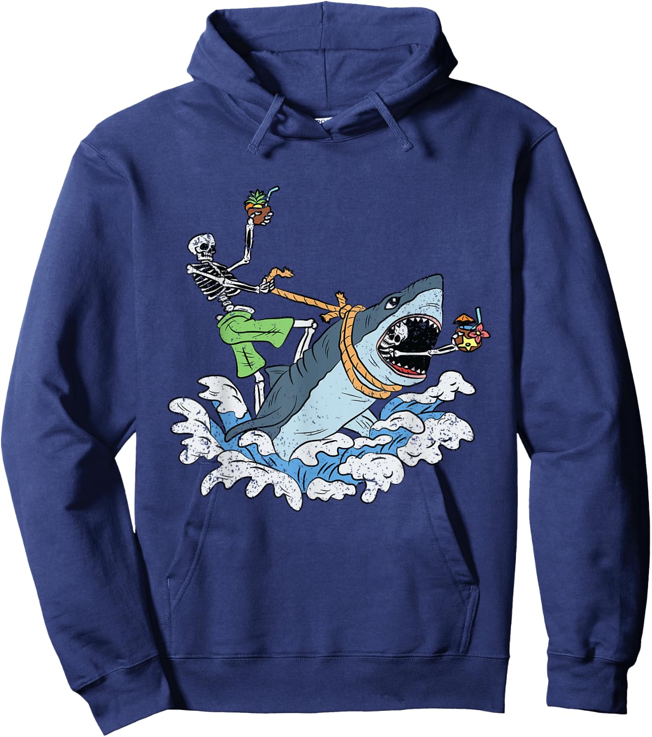Skeleton Riding Shark Halloween Costume Bones Sea Animal Hoodie - Hoodie | Navy