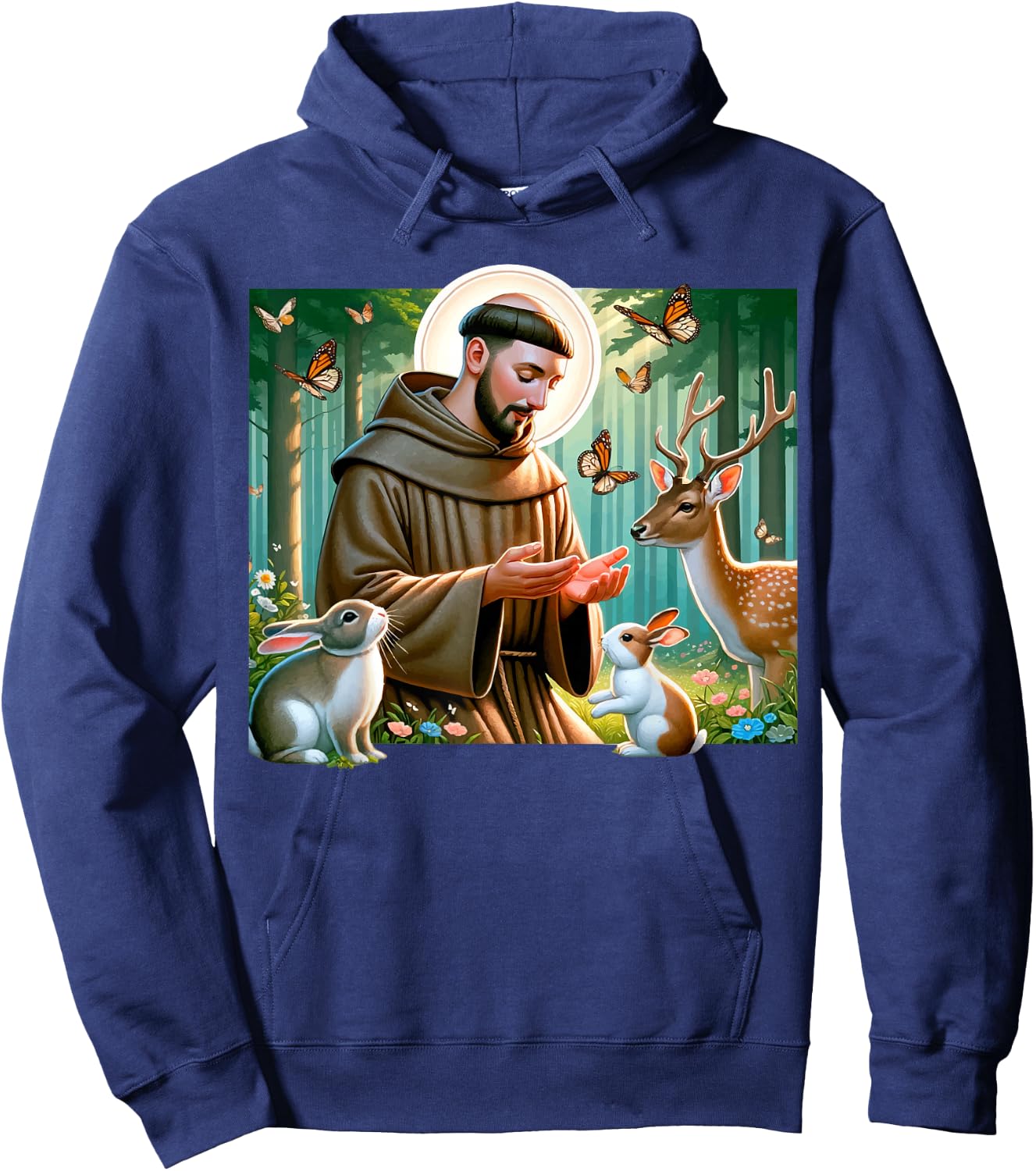 St Francis of Assisi Patron Saint of Animals Forest Catholic Hoodie - Hoodie | Navy