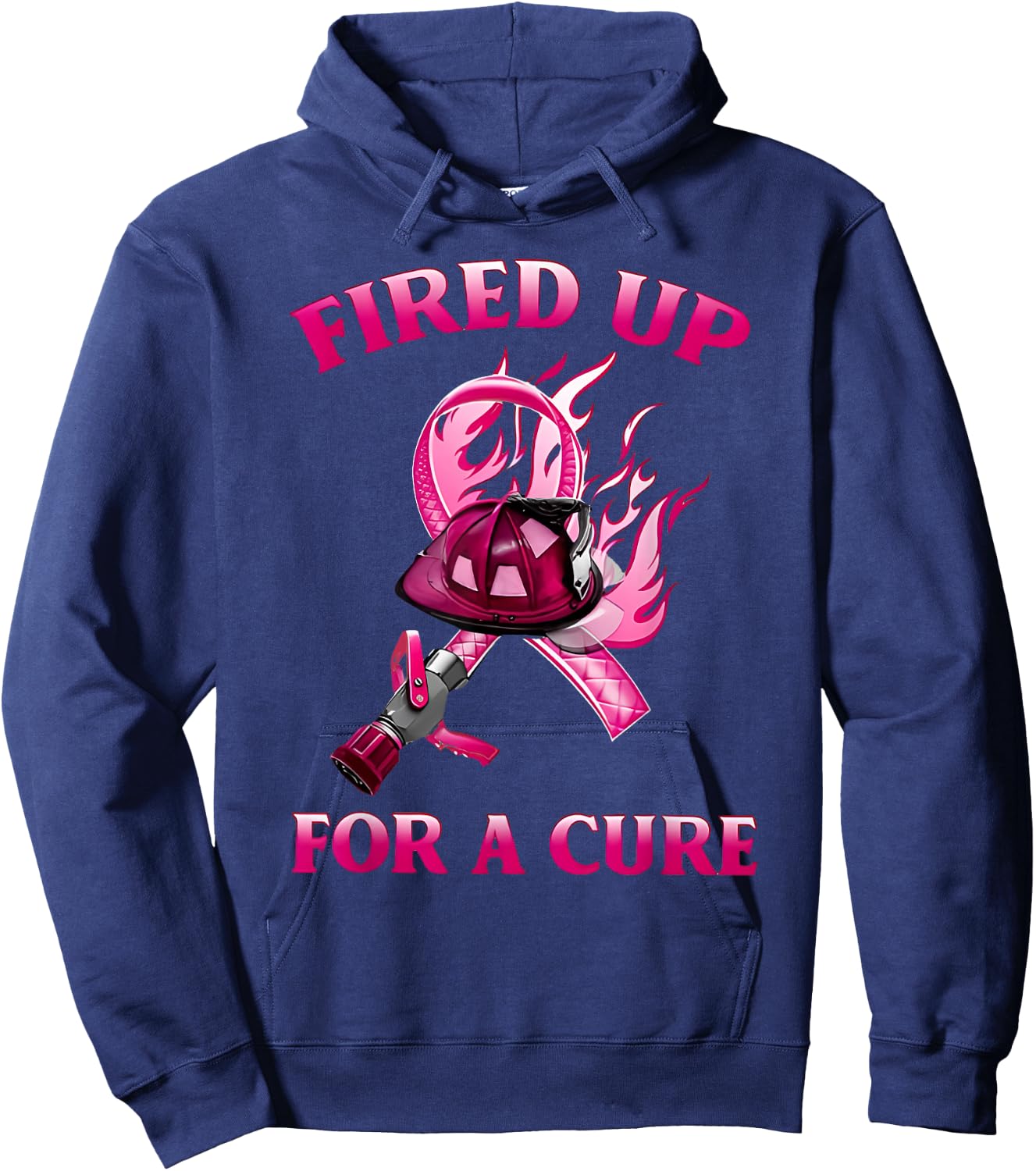Breast Cancer Fired Up for a Cure Cute Pink Ribbon Fireman Hoodie - Hoodie | Navy