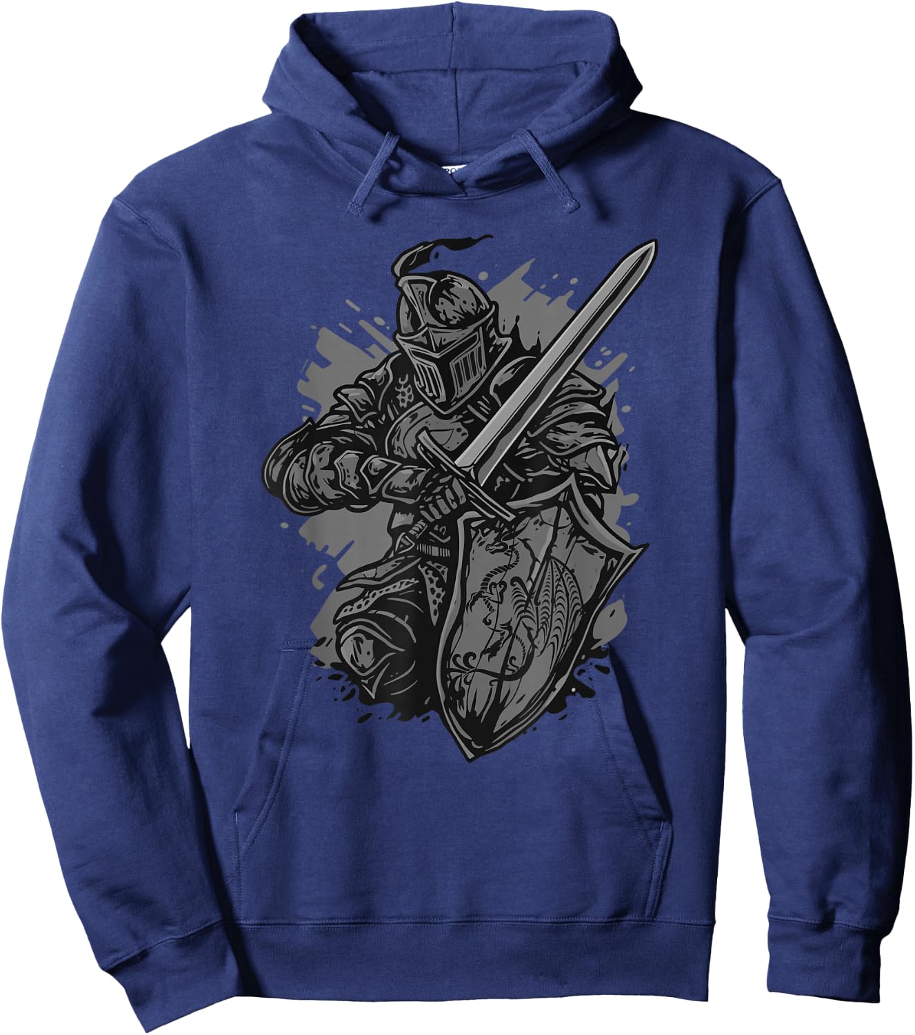 Medieval Knight Armor Sword Shield Dragon Vintage Graphic Hoodie - Hoodie | Navy