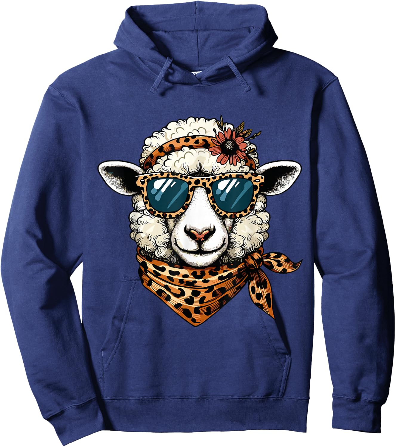 Lamb Sheep Wearing Leopard Scarf Animal Sunglasses Hoodie - Hoodie | Navy
