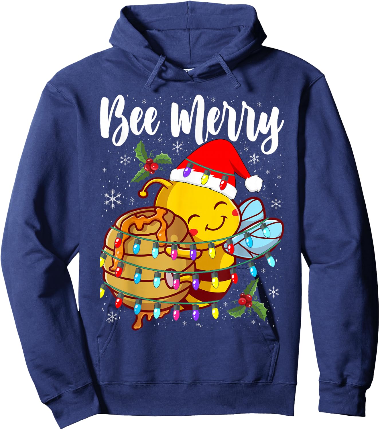 Bee Wears Santa Hat Xmas Lights Hoodie - Hoodie | Navy