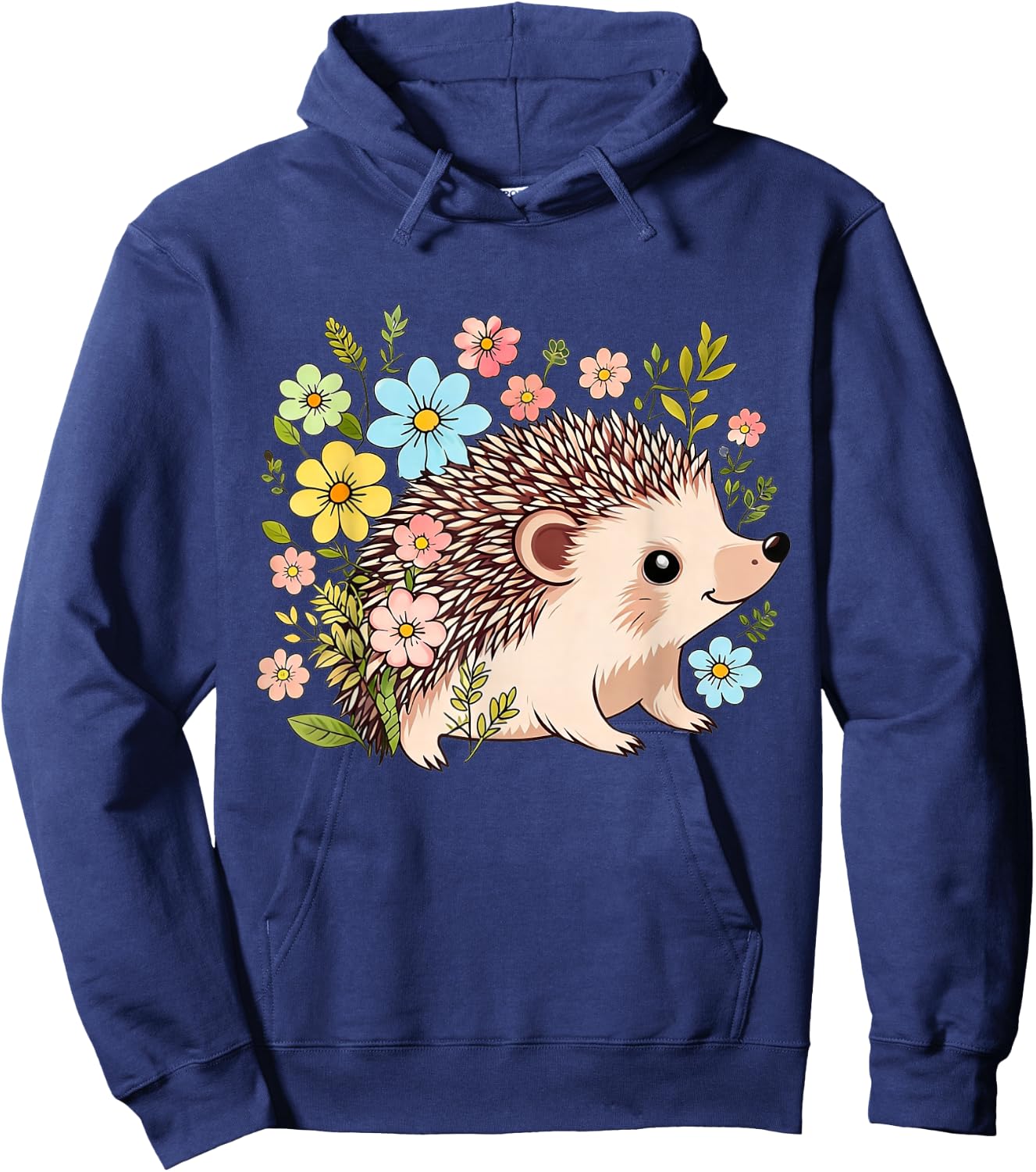 Cute Hedgehog with Flower Funny Animal Lovers Girls Women Hoodie - Hoodie | Navy
