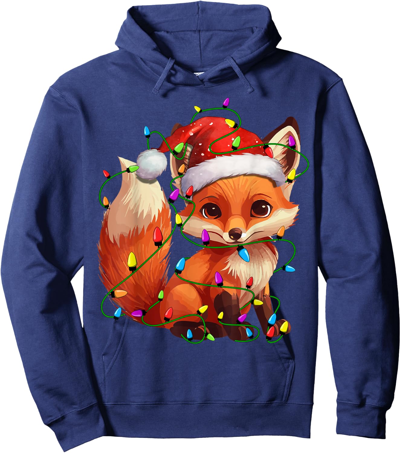 Fox Santa Christmas Tree Lighting Xmas Funny Hoodie - Hoodie | Navy