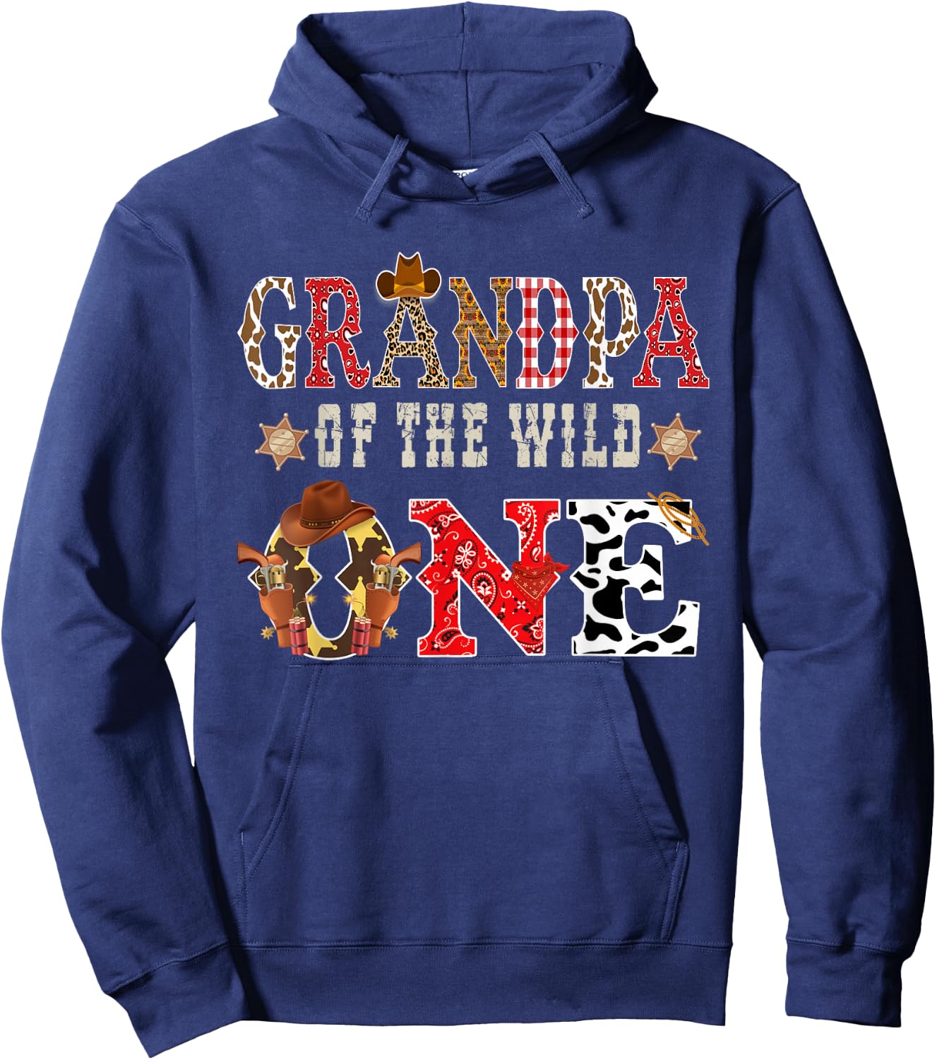 Grandpa of The Wild One Cowboy Western Rodeo Party Matching Hoodie - Hoodie | Navy