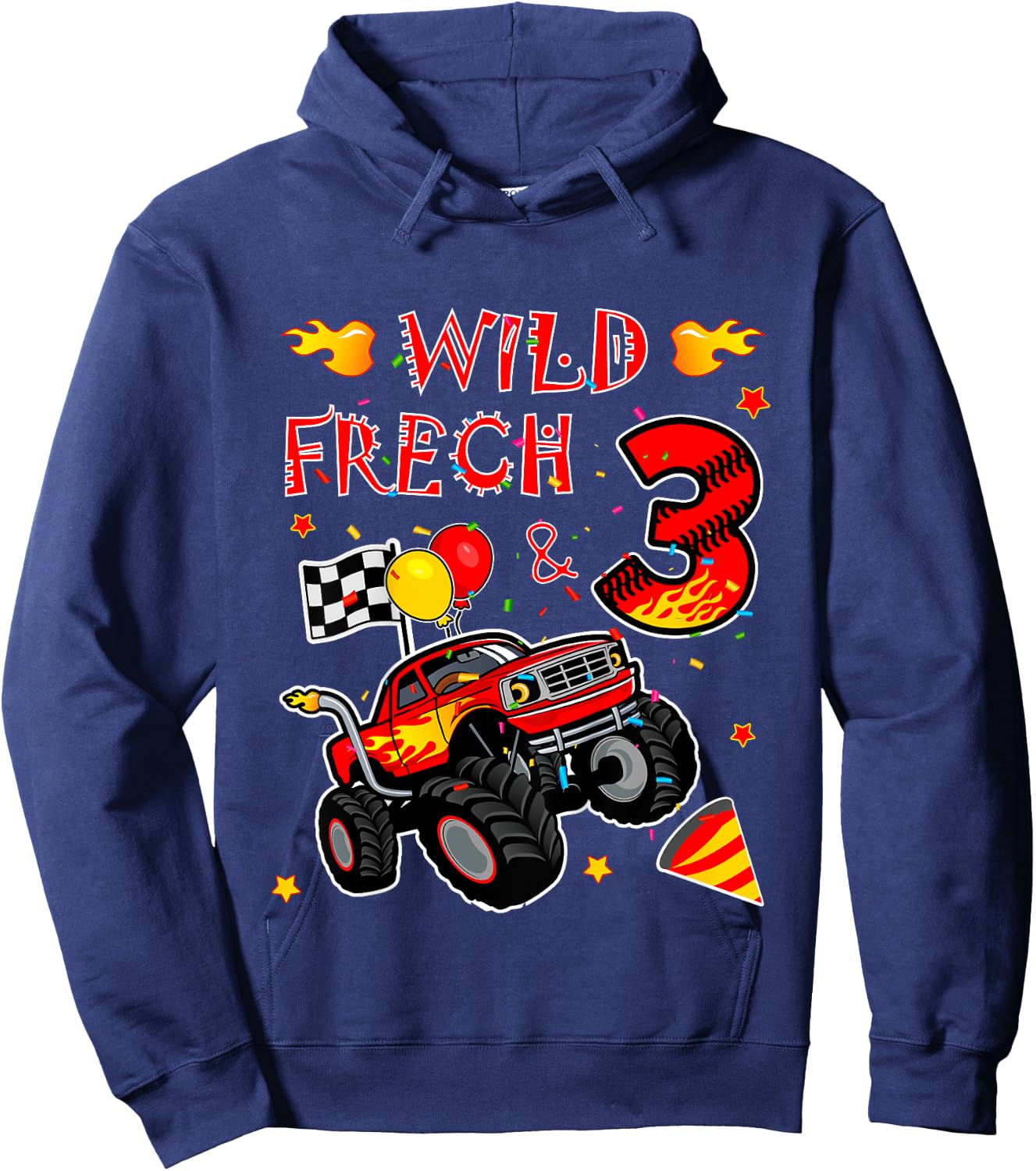 Children's Birthday Monster Truck - Wild Cheeky and Three - Boy 3 , black Hoodie - Hoodie | Navy