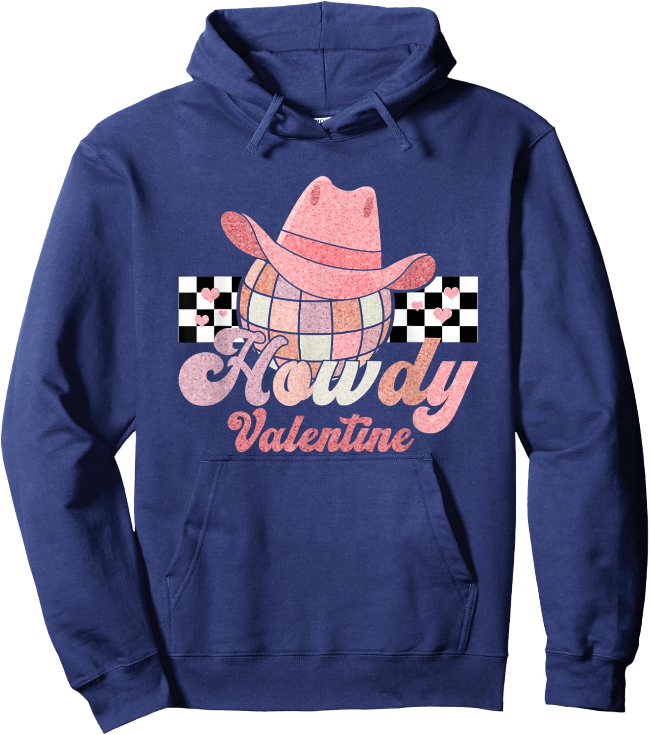 Preppy Cowgirl Howdy Valentine Heart Disco Valentines Day Hoodie - Hoodie | Navy