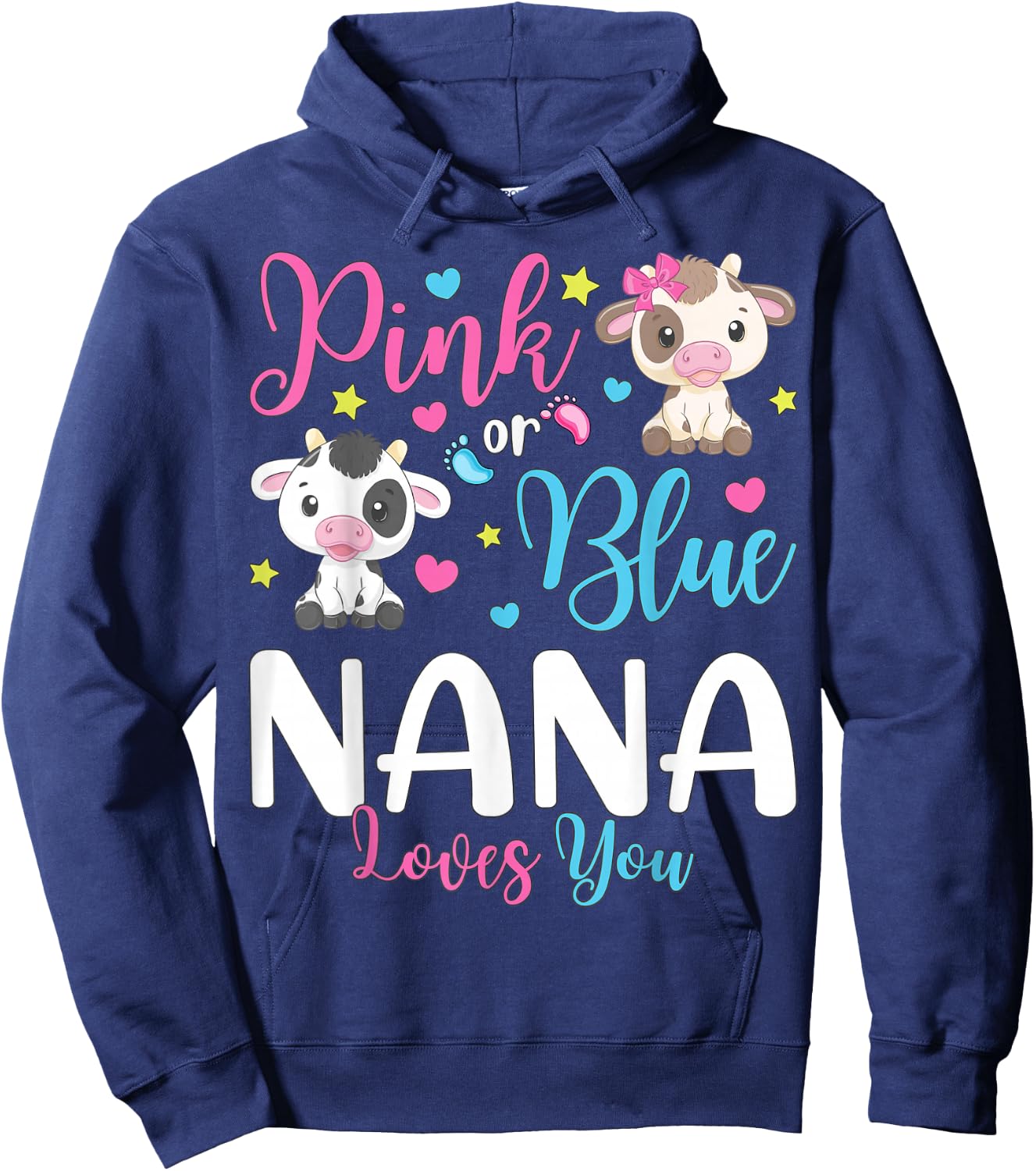 Pink Or Blue Nana Loves You Gifts Cow Baby Gender Reveal Hoodie - Hoodie | Navy