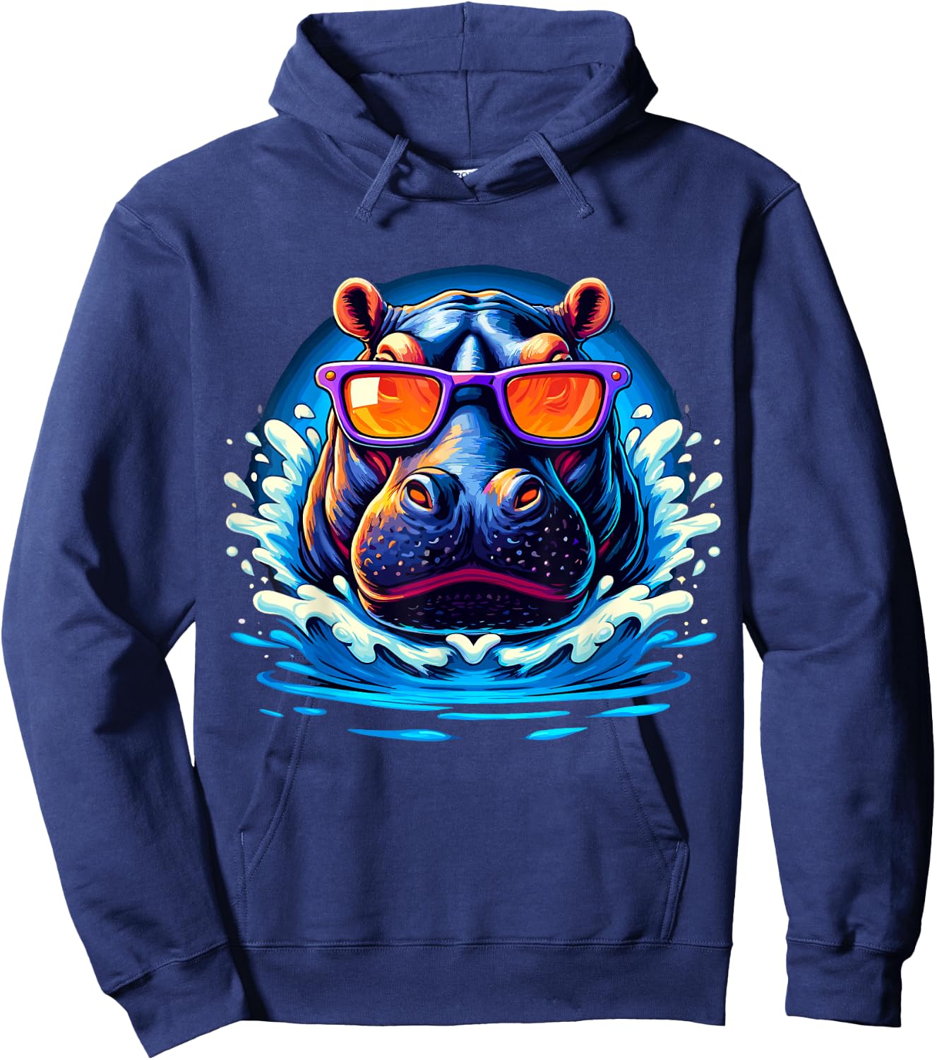 Hippo with Sunglasses Hippopotamus Hoodie - Hoodie | Navy