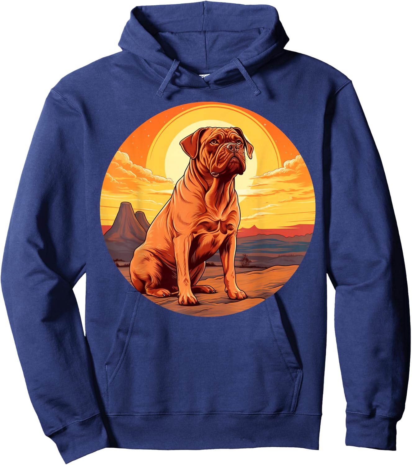 Retro Vintage Dogue de Bordeaux Dog Sunset French Mastiff Hoodie - Hoodie | Navy