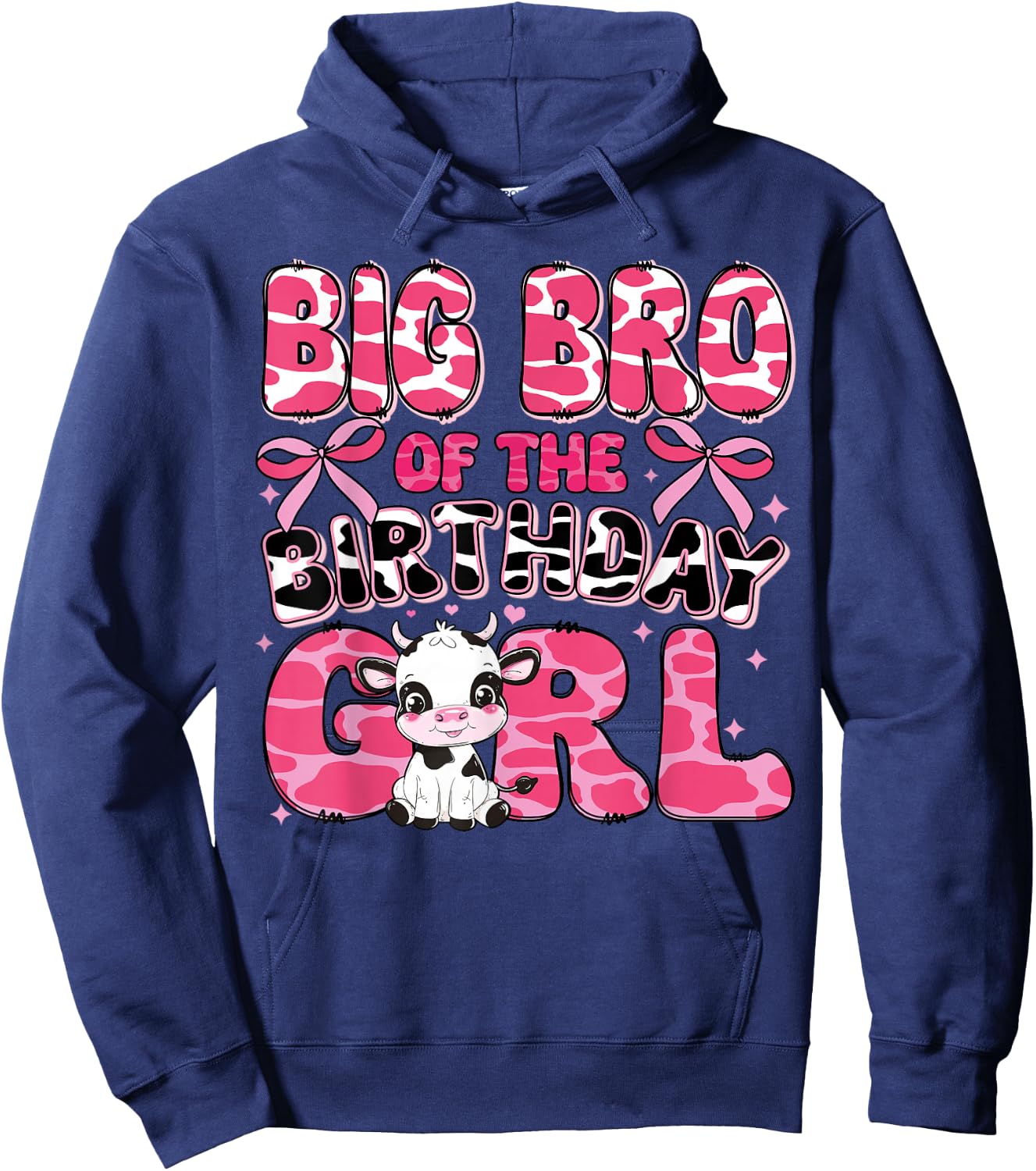 Big Bro of the Birthday Girl Cow Farm 1st Birthday Family Hoodie - Hoodie | Navy