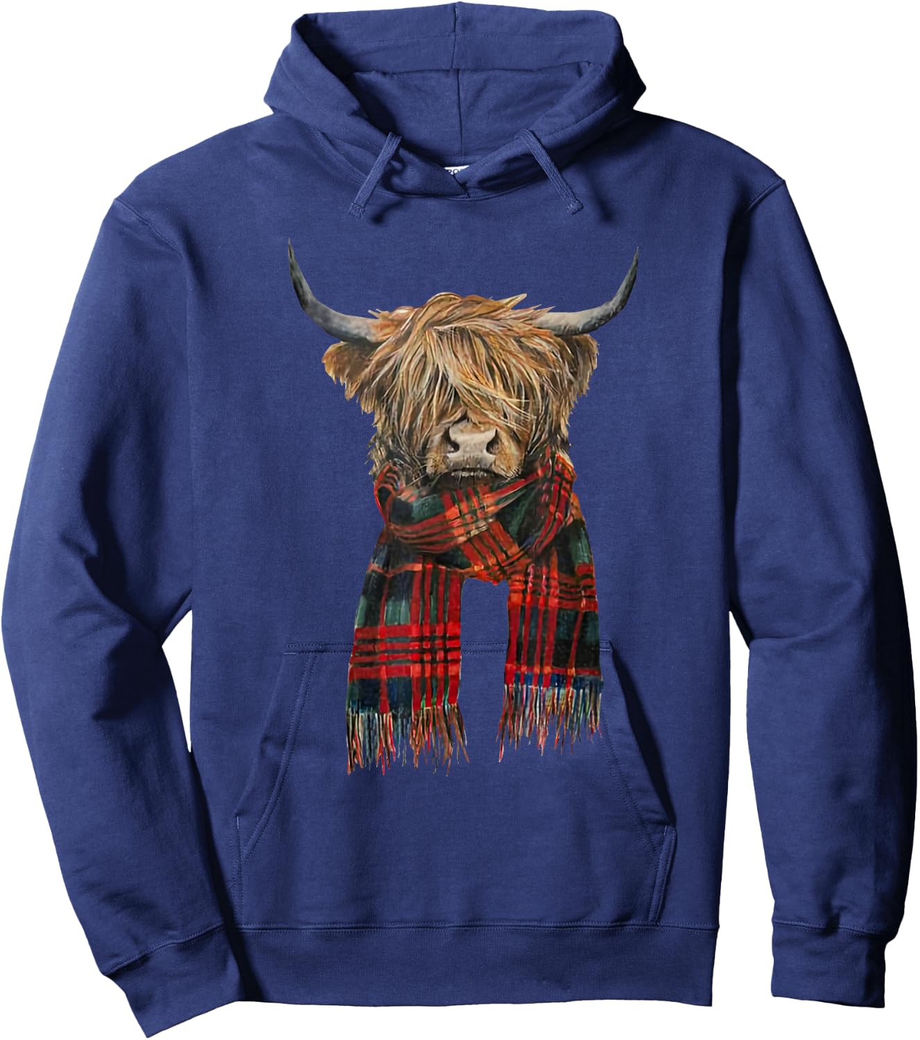 Cute Highland Cow Wearing Buffalo Plaid Scarf Farming Farmer Hoodie - Hoodie | Navy