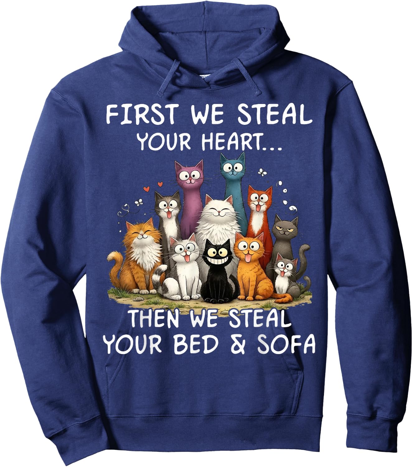 First We Steal Your Heart Cats Bed and Sofa Hoodie - Hoodie | Navy