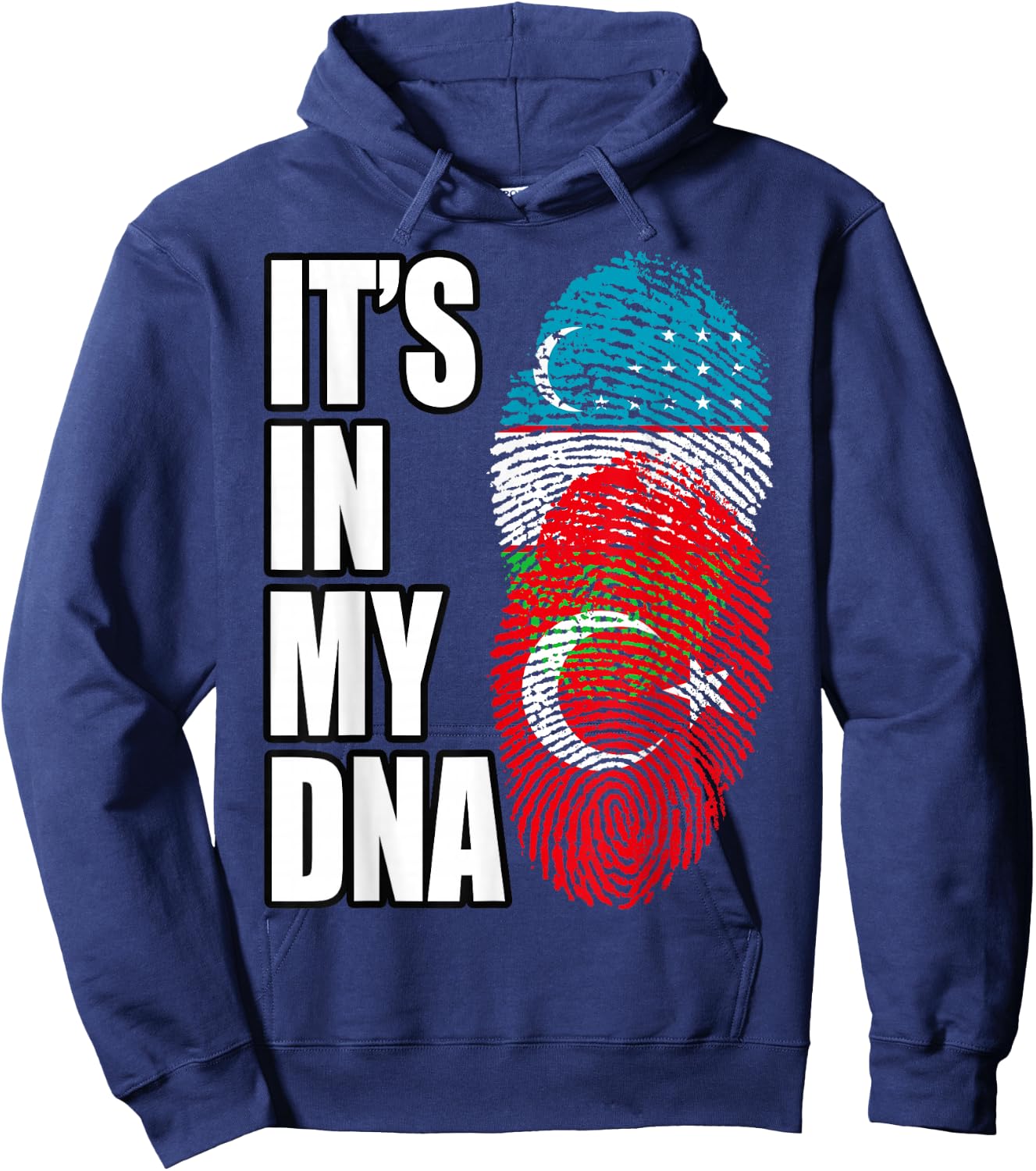 Uzbek And Turkish Mix Heritage DNA Flag Hoodie - Hoodie | Navy
