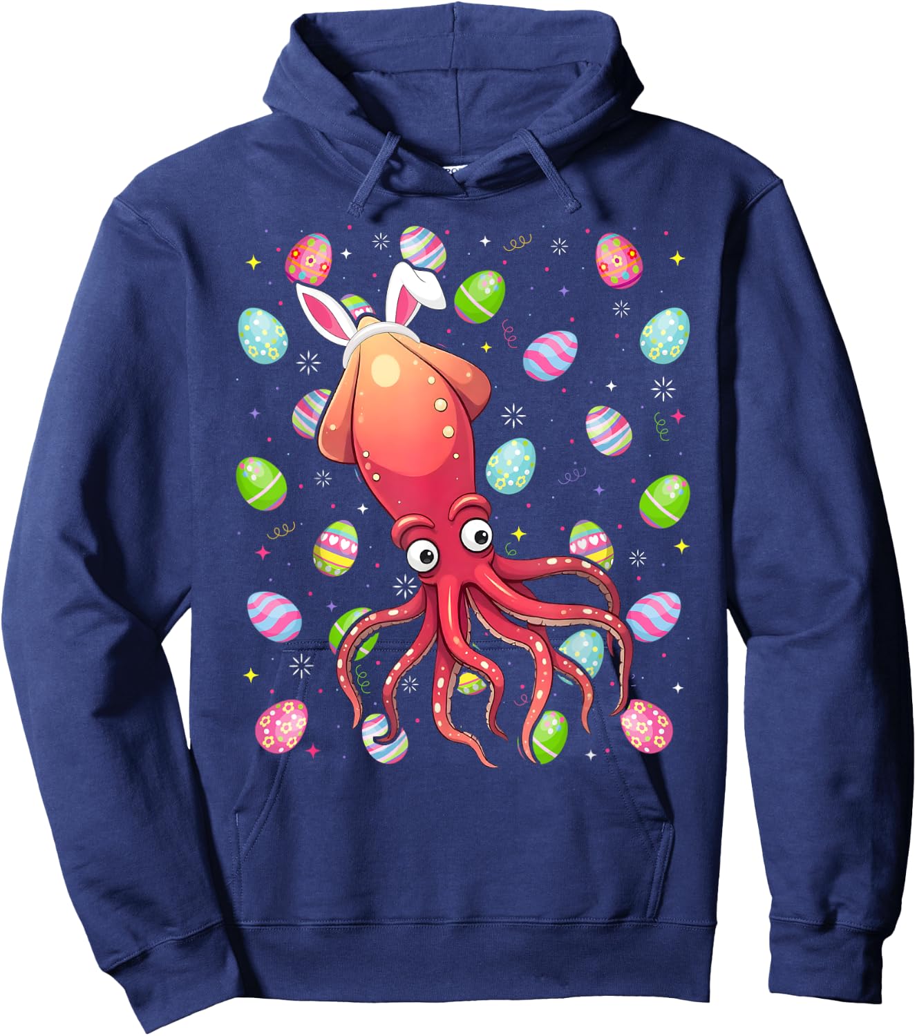 Squid Happy Easter Egg Hunt Bunny Ear Squid Easter Hoodie - Hoodie | Navy