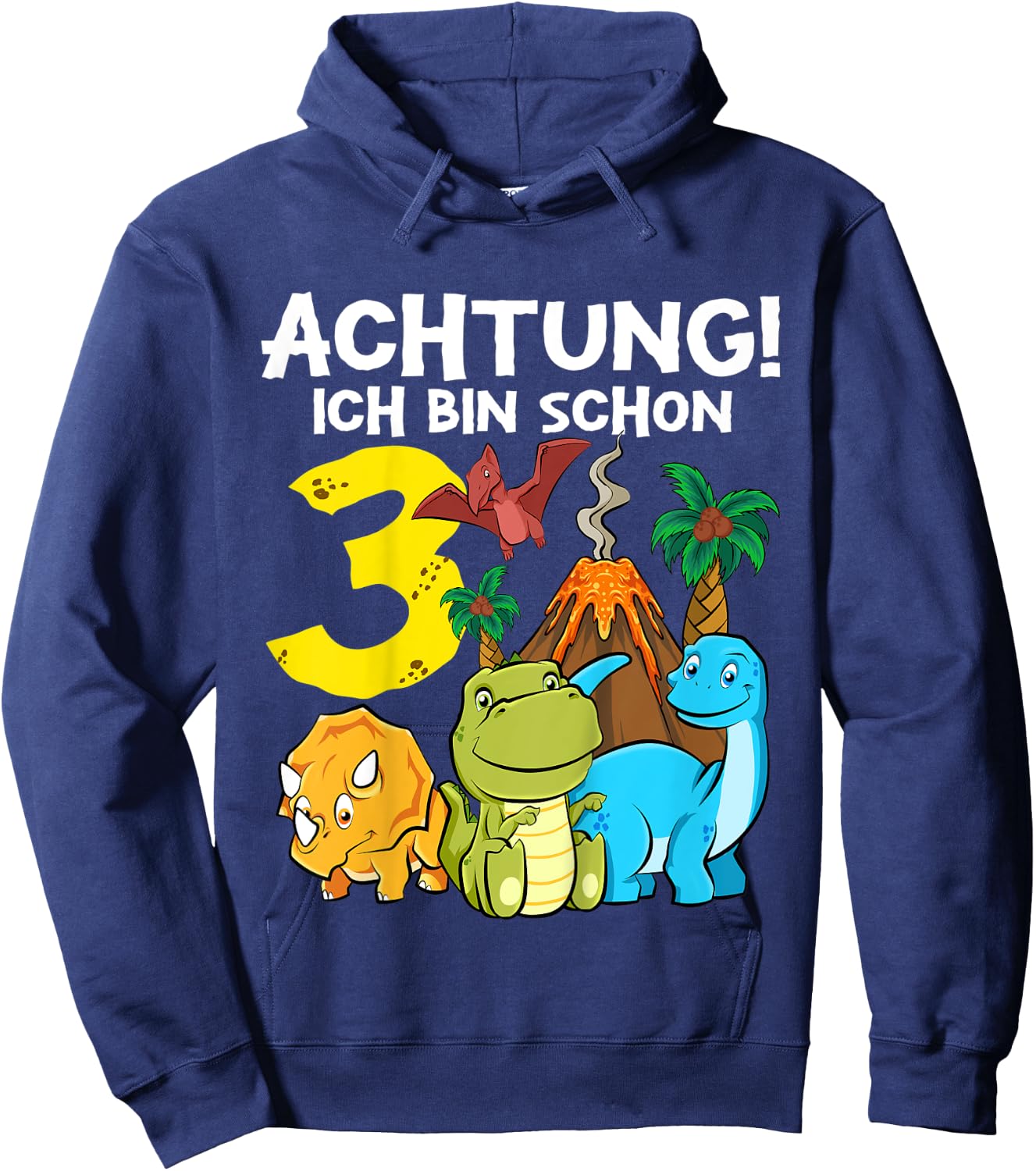 Children's 3rd Birthday Dino 3 Years Dinosaur , black Hoodie - Hoodie | Navy