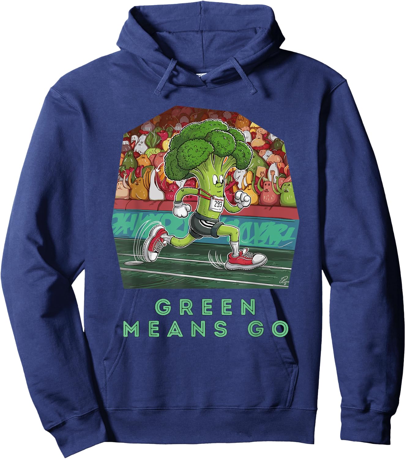 Funny Broccoli Running Cartoon Athletic Hoodie - Hoodie | Navy