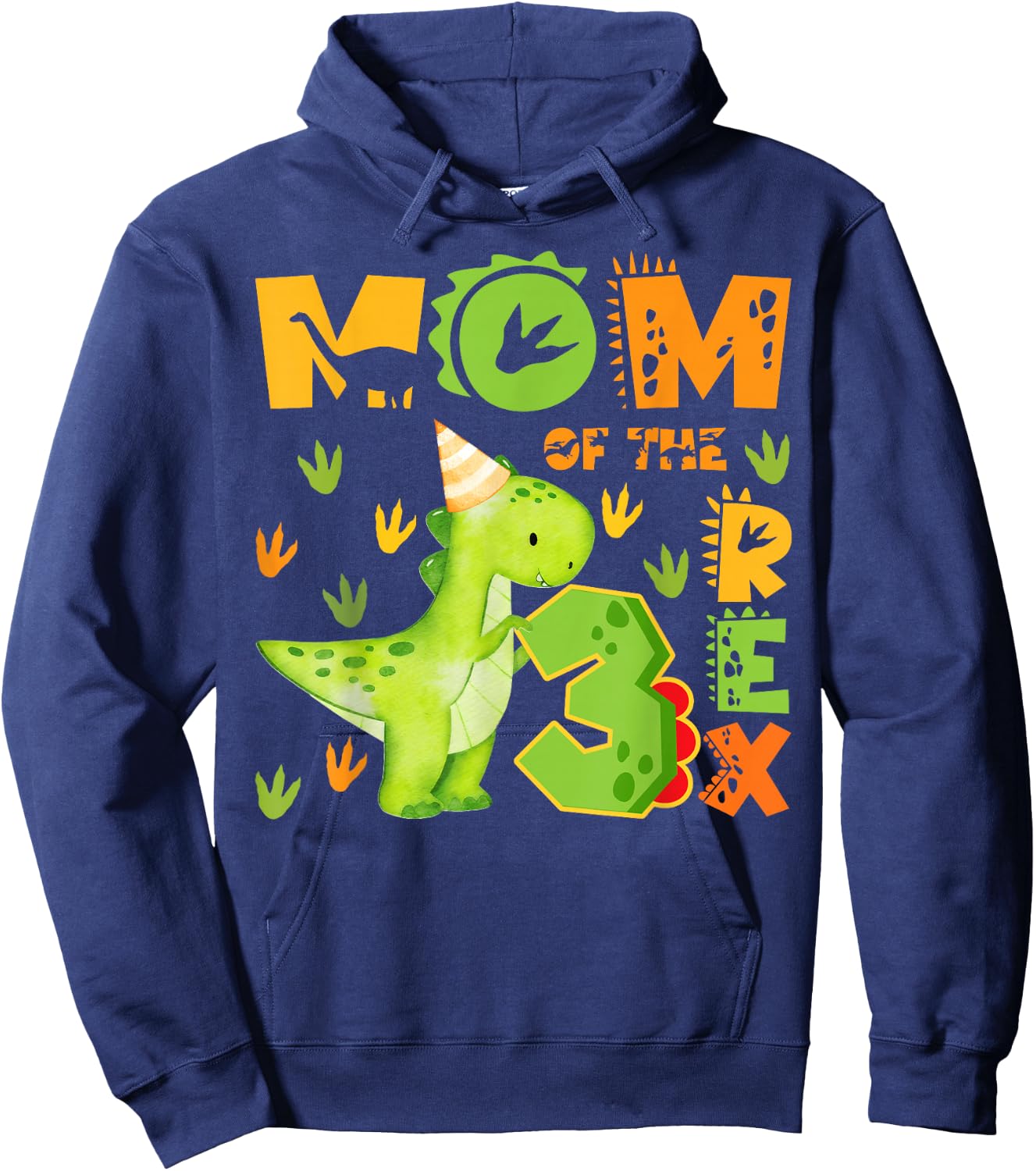 Mom of The Three Rex 3rd Birthday Boy Dinosaur T-Rex Hoodie - Hoodie | Navy