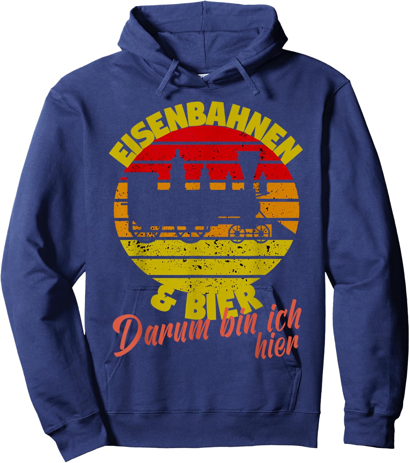 Model Railway with German Text "Eisenbahnen und Bier darum bin ich hier, black Hoodie - Hoodie | Navy