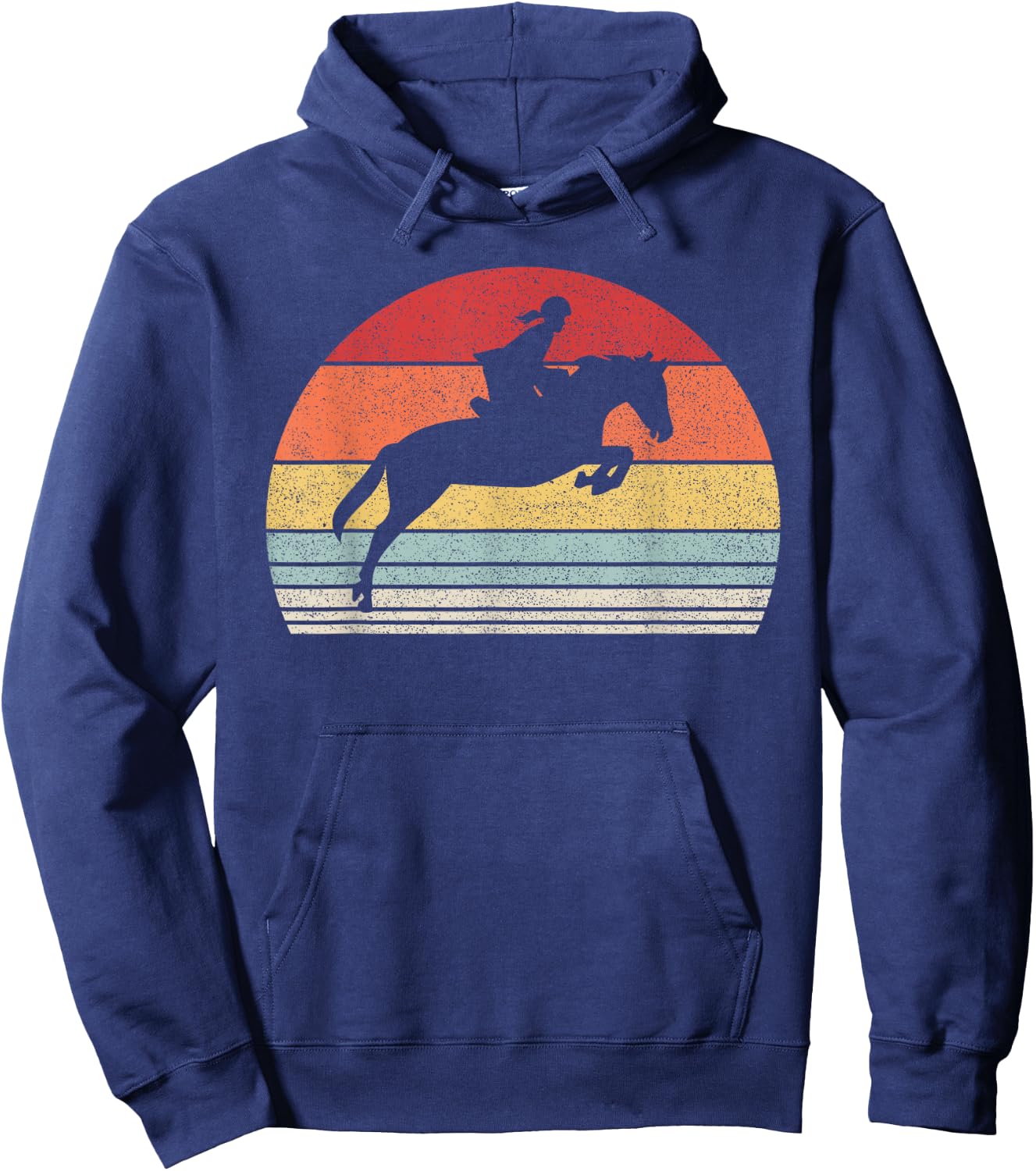 Vintage Retro English Riding Hunter Jumper Girl Riding Horse Hoodie - Hoodie | Navy