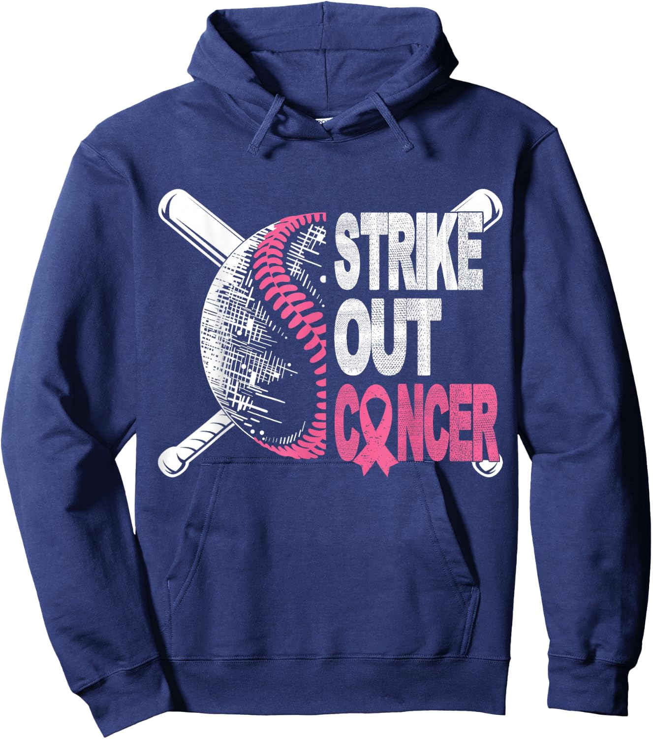 Strike Out Cancer Breast Cancer Awareness Baseball Warrior Hoodie - Hoodie | Navy
