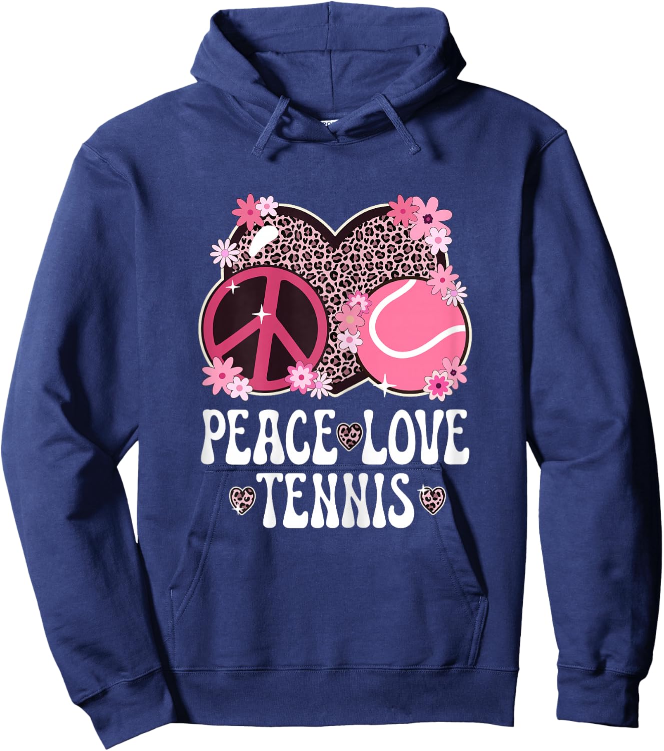 Peace Love Tennis Lover Leopard Print Women Girl Cute Tennis Hoodie - Hoodie | Navy