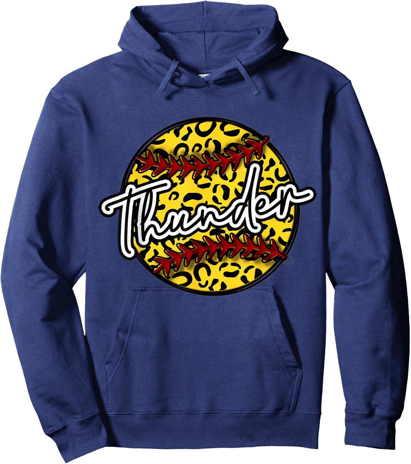 THUNDER Leopard Cheetah Softball Team Trendy Cute Womans Top Hoodie - Hoodie | Navy