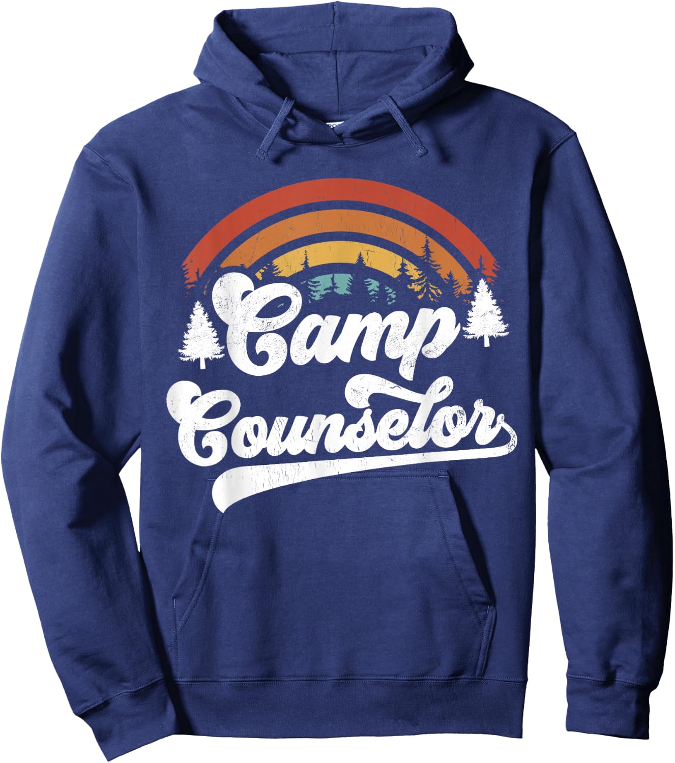 Summer Camp Counselor Staff Groovy Rainbow Camp Counselor Hoodie - Hoodie | Navy