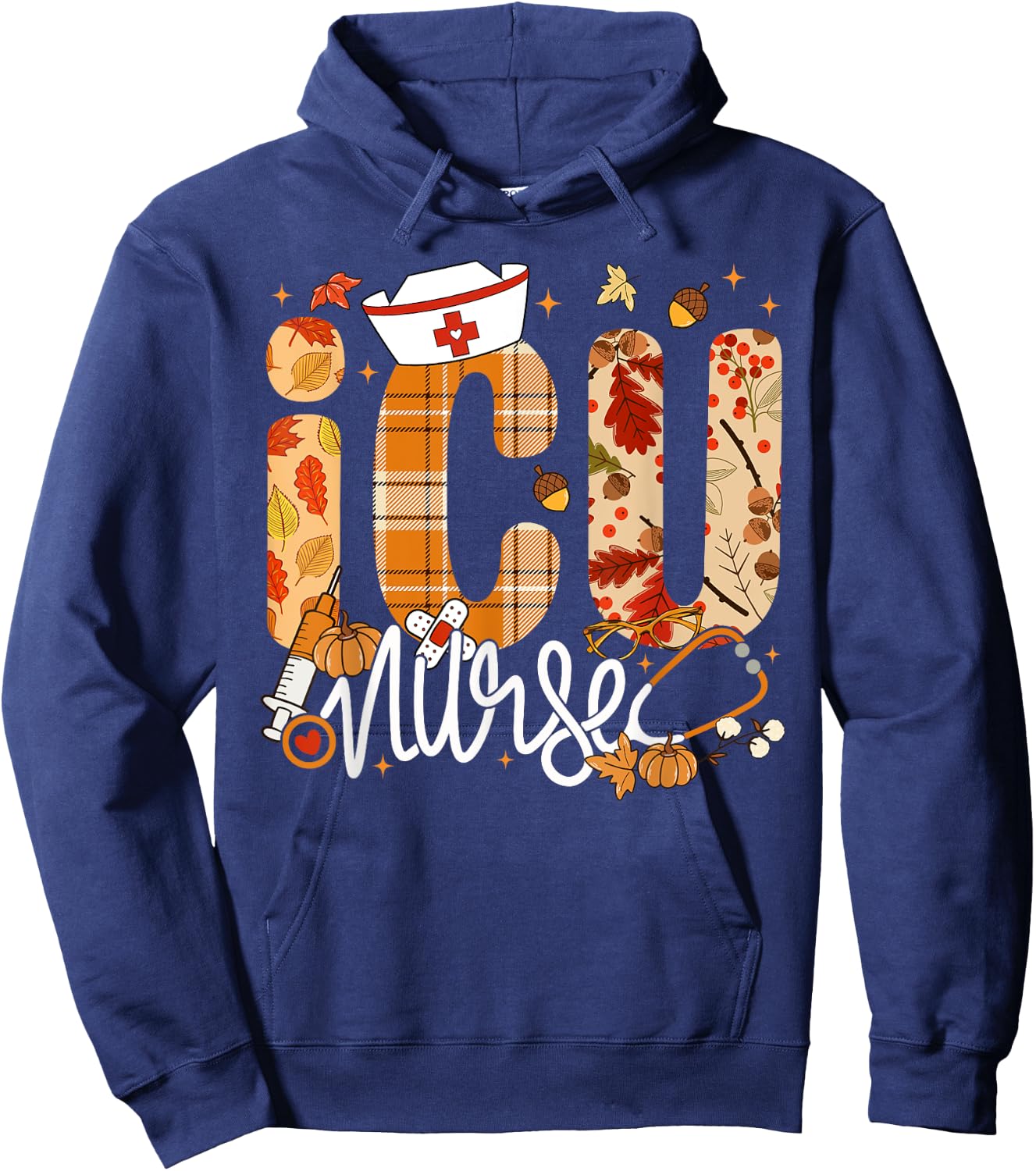Stethoscope ICU Nurse Fall Yall Autumn Leaves Thanksgiving Hoodie - Hoodie | Navy