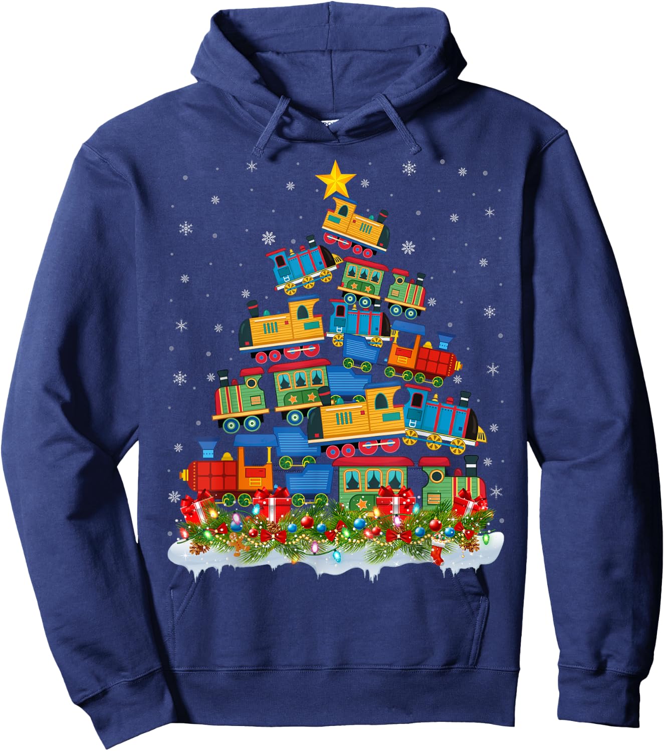 Train Lover Xmas Tree Santa Christmas Train Hoodie - Hoodie | Navy