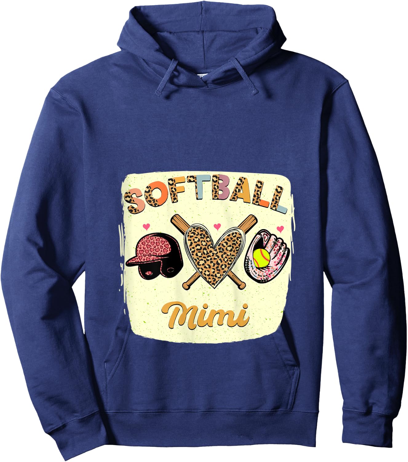 Bleached Softball Mimi Leopard Heart Grandma Mothers Day Hoodie - Hoodie | Navy