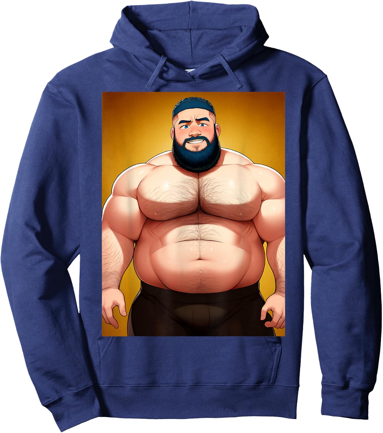 Handsome Shirtless Daddy Bear Anime Manga Bara Style Gay Hoodie - Hoodie | Navy