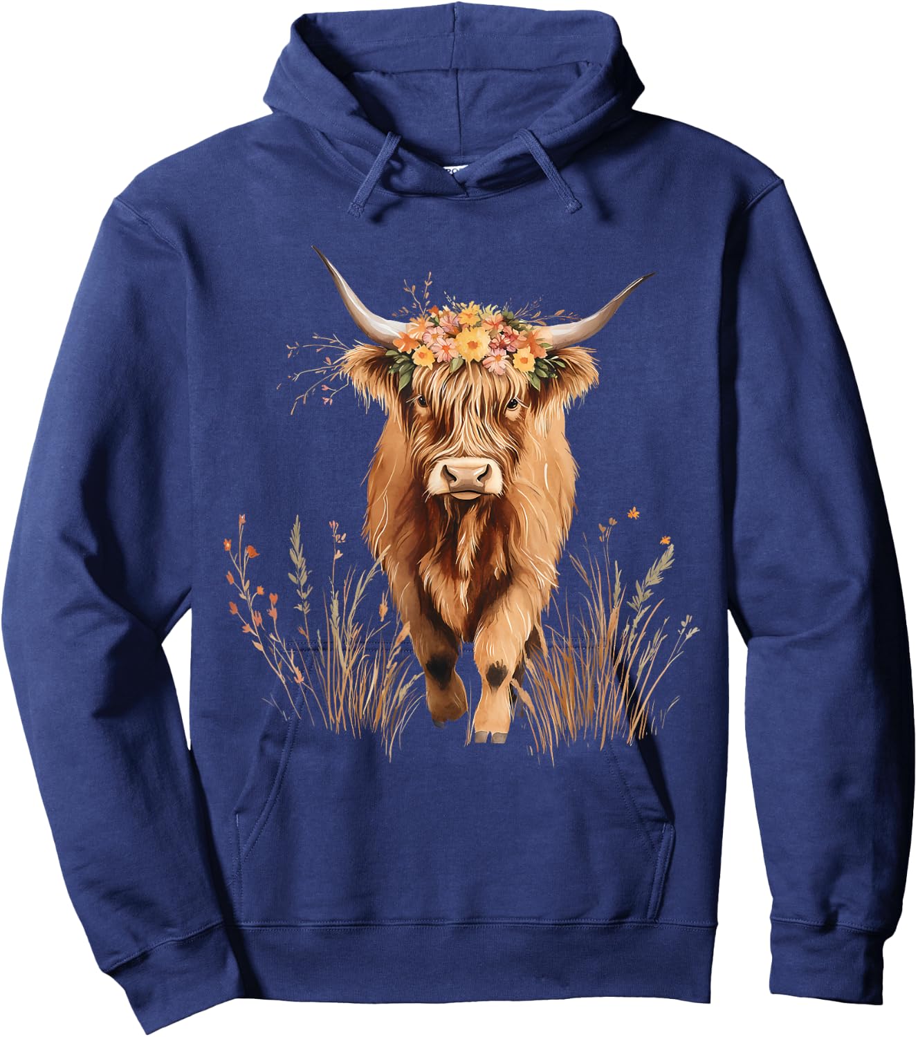 Scottish Highland Cow Messy Bun Scottish Highlander Cow Hoodie - Hoodie | Navy