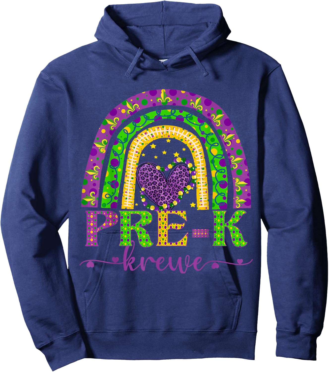 Mardi Gras Teacher Pre-K Krewe Rainbow Leopard Carnival Men Women Kids Hoodie - Hoodie | Navy