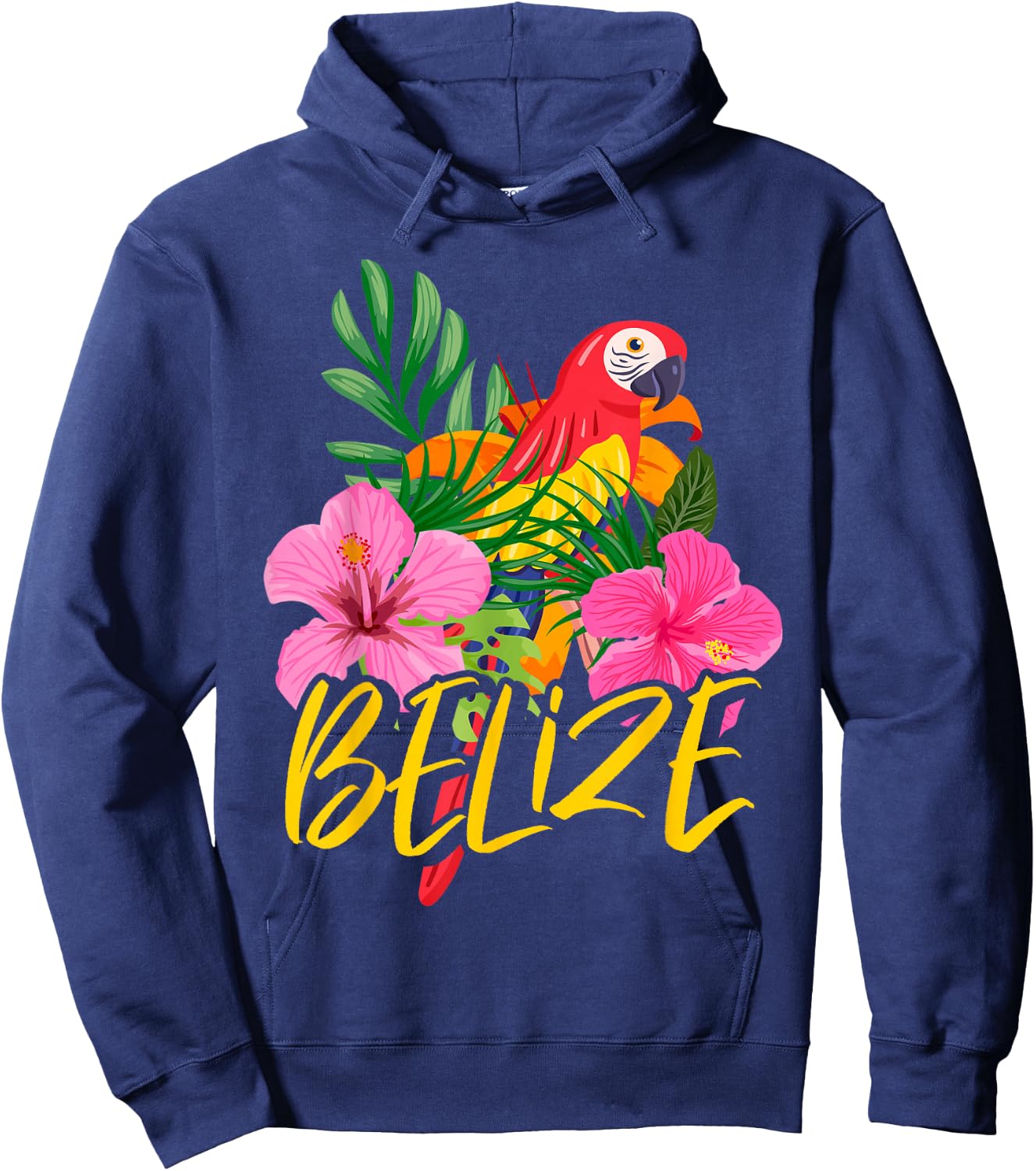Belize Souvenir Macaw Parrot Hibiscus Flowers Hoodie - Hoodie | Navy