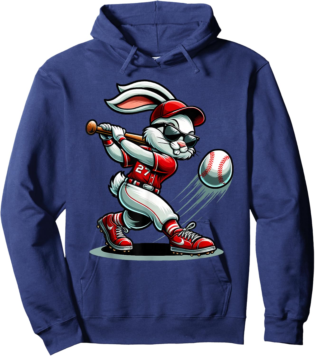 Funny Baseball Bunny Easter Shirts Kids Boys Toddler Hoodie - Hoodie | Navy