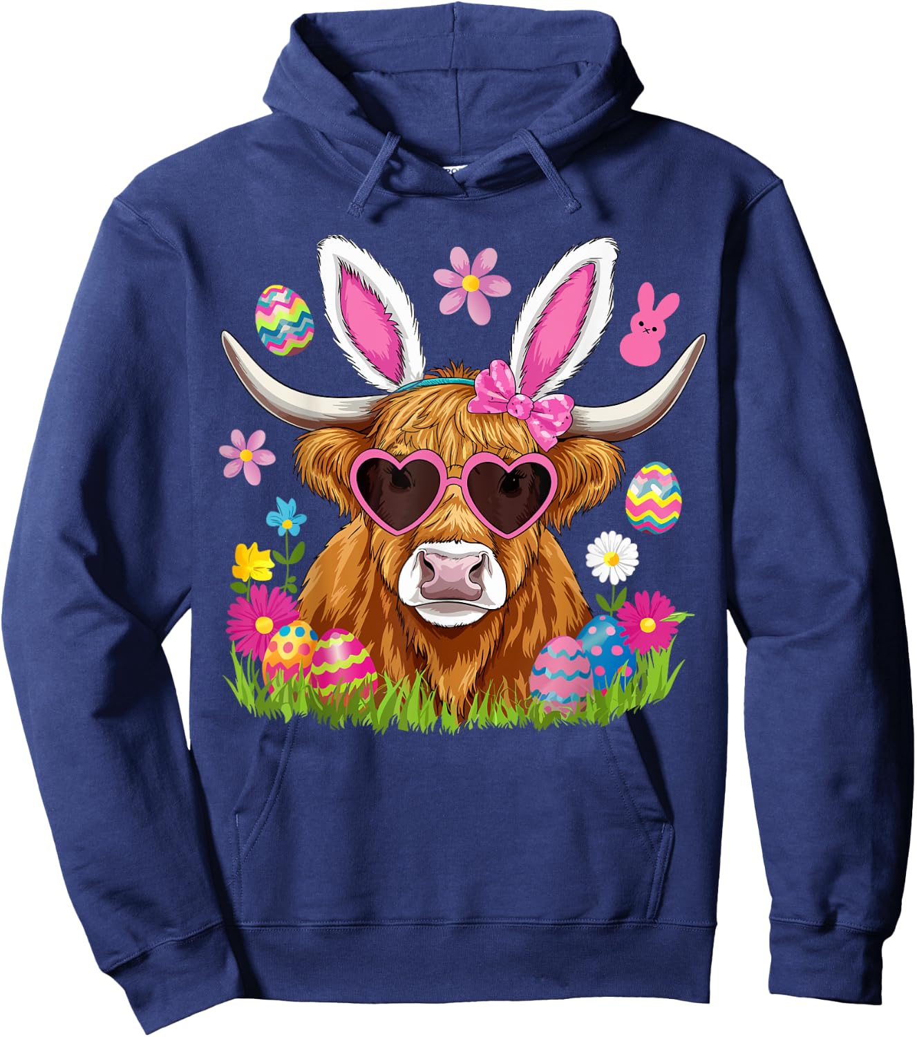 Easter Day Highland Cow Cute Easter Bunny Farmer Women Kids Hoodie - Hoodie | Navy