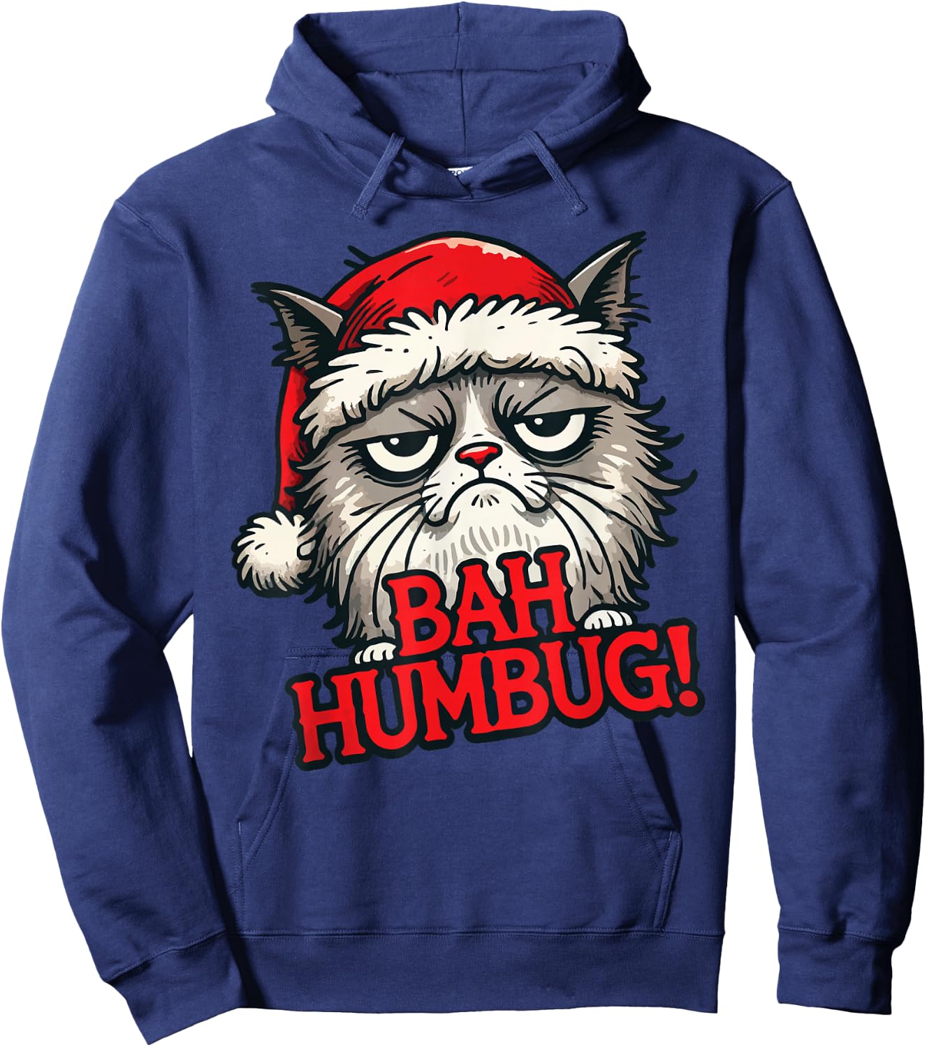 Bah Humbug Funny Bad Cat Christmas Hater Cat Lover Xmas Hoodie - Hoodie | Navy