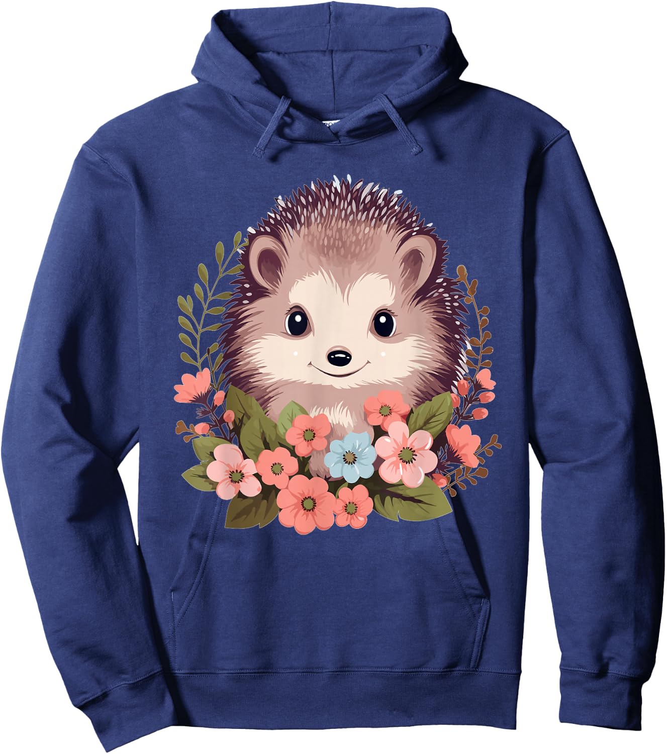 Cute Hedgehog with Flowers I Hedgehog Hoodie - Hoodie | Navy