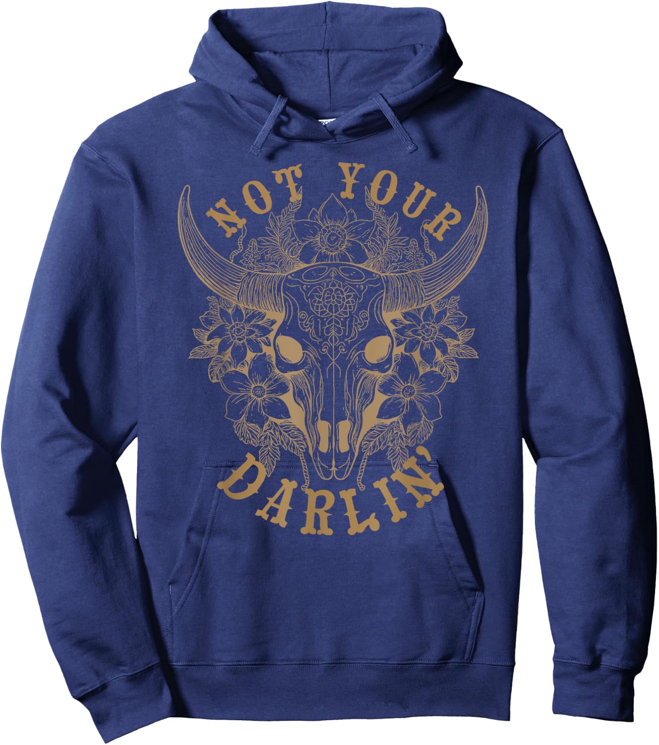 NOT YOUR DARLIN’ Western style boho cow skull with flowers Hoodie - Hoodie | Navy